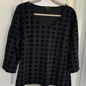 Beautiful Ann Taylor womens top, large, black velvet like dots, flattering
